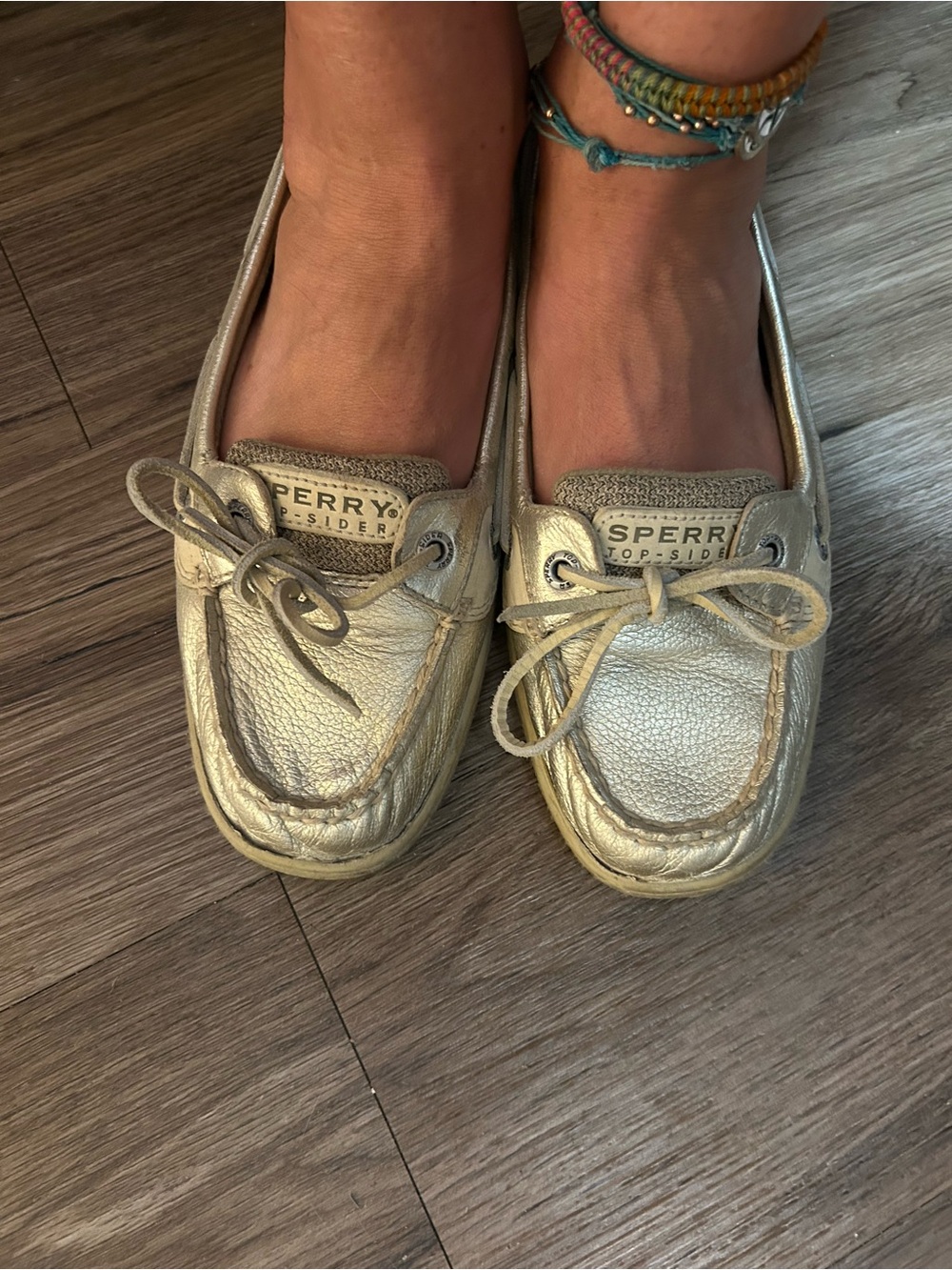 Sperry Metallic Leather Moccasin Flats